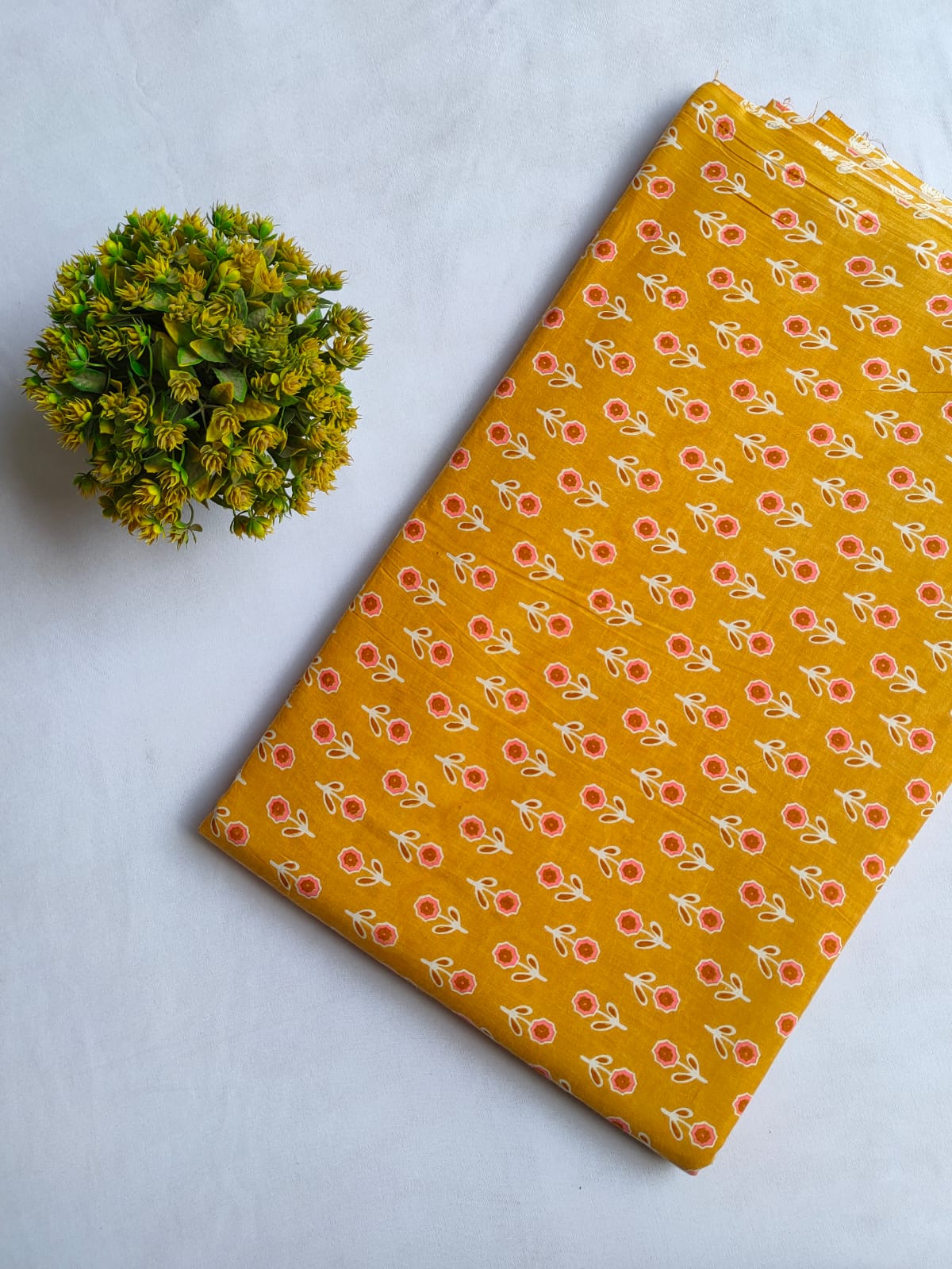 Mustard Yellow Small Floral Buti Screen Print Pure Cotton Fabric From Tulsi Prints