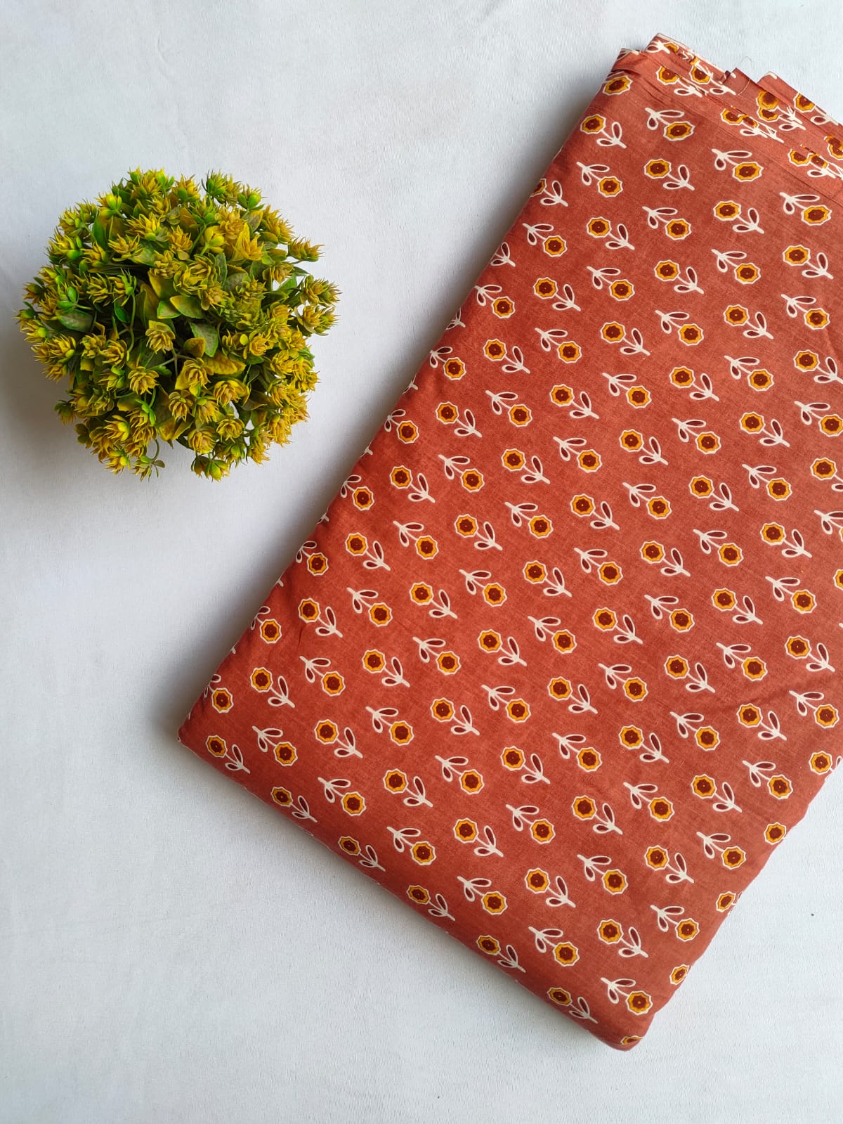 Rust Orange Small Buti Screen Print Pure Cotton Fabric From Tulsi Prints
