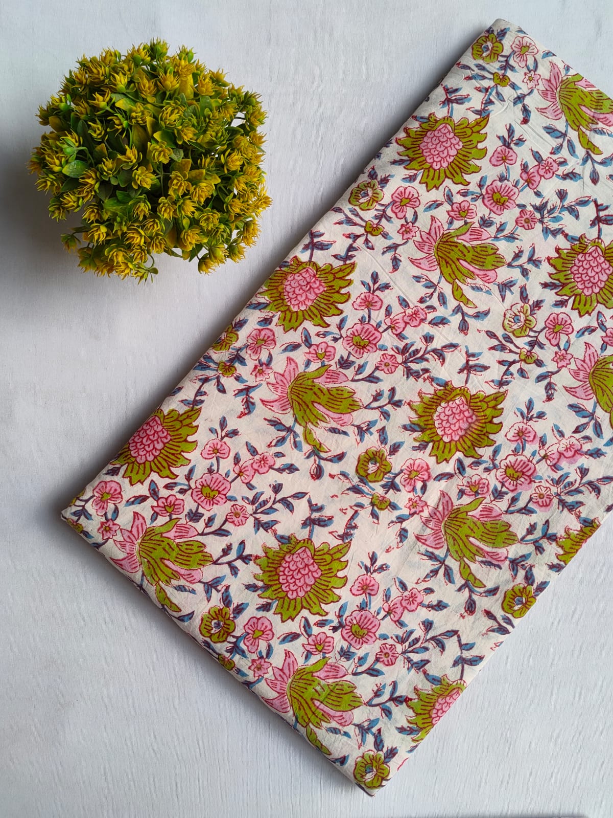 Pink Floral Sanganeri Hand Block Print Cotton Fabric From Tulsi Prints