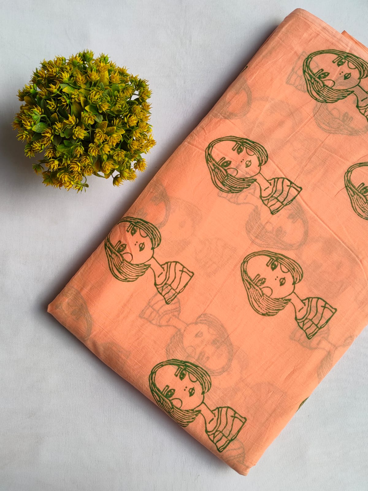 Peach Character Sanganeri Block Print Pure Cotton Fabric From Tulsi Prints