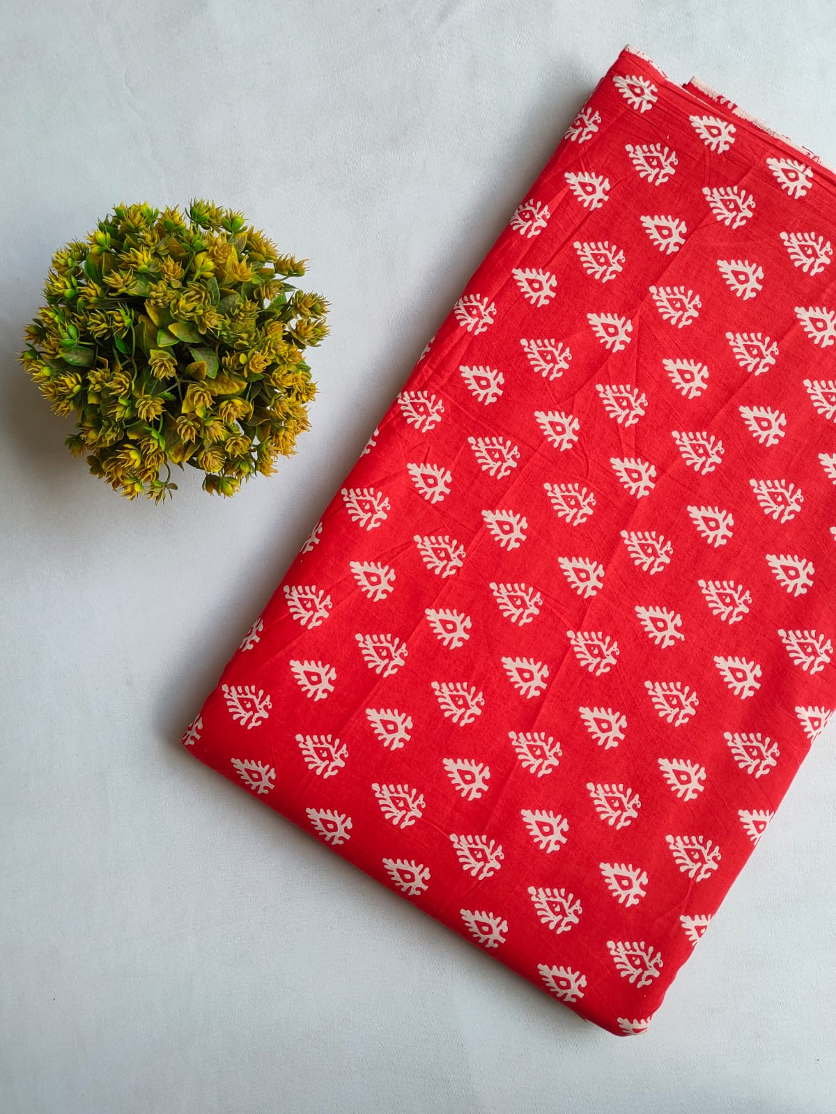 Red Paisley Motif Screen Print Pure Cotton Fabric From Tulsi Prints