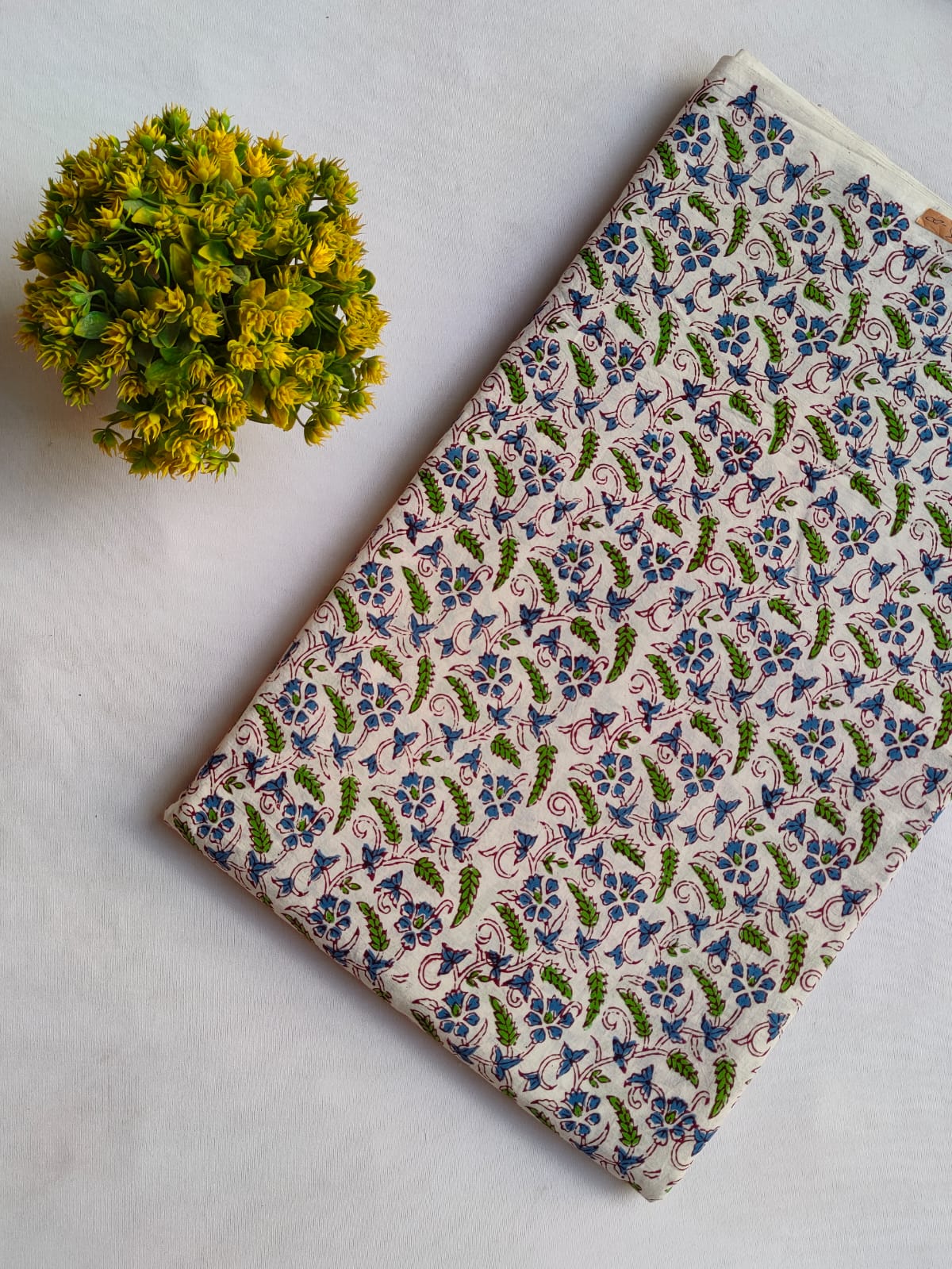 White Floral Sanganeri Block Print Pure Cotton Fabric From Tulsi Prints