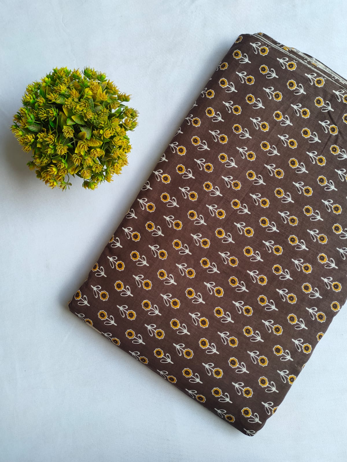 Brown Floral Butti Screen Print Pure Cotton Fabric From Tulsi Prints