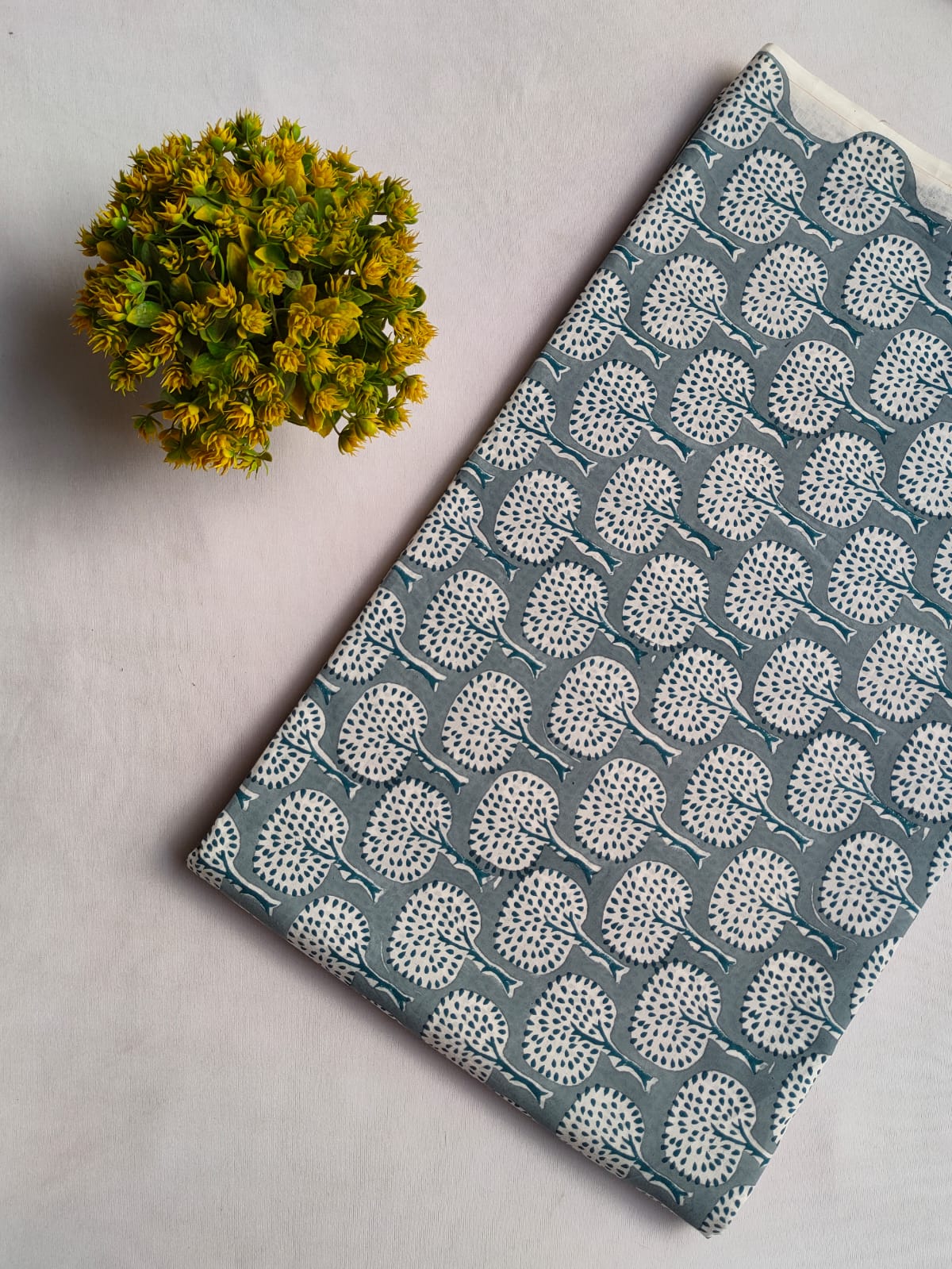 Teal Leaf Sanganeri Hand Block Print Pure Cotton Fabric From Tulsi Prints