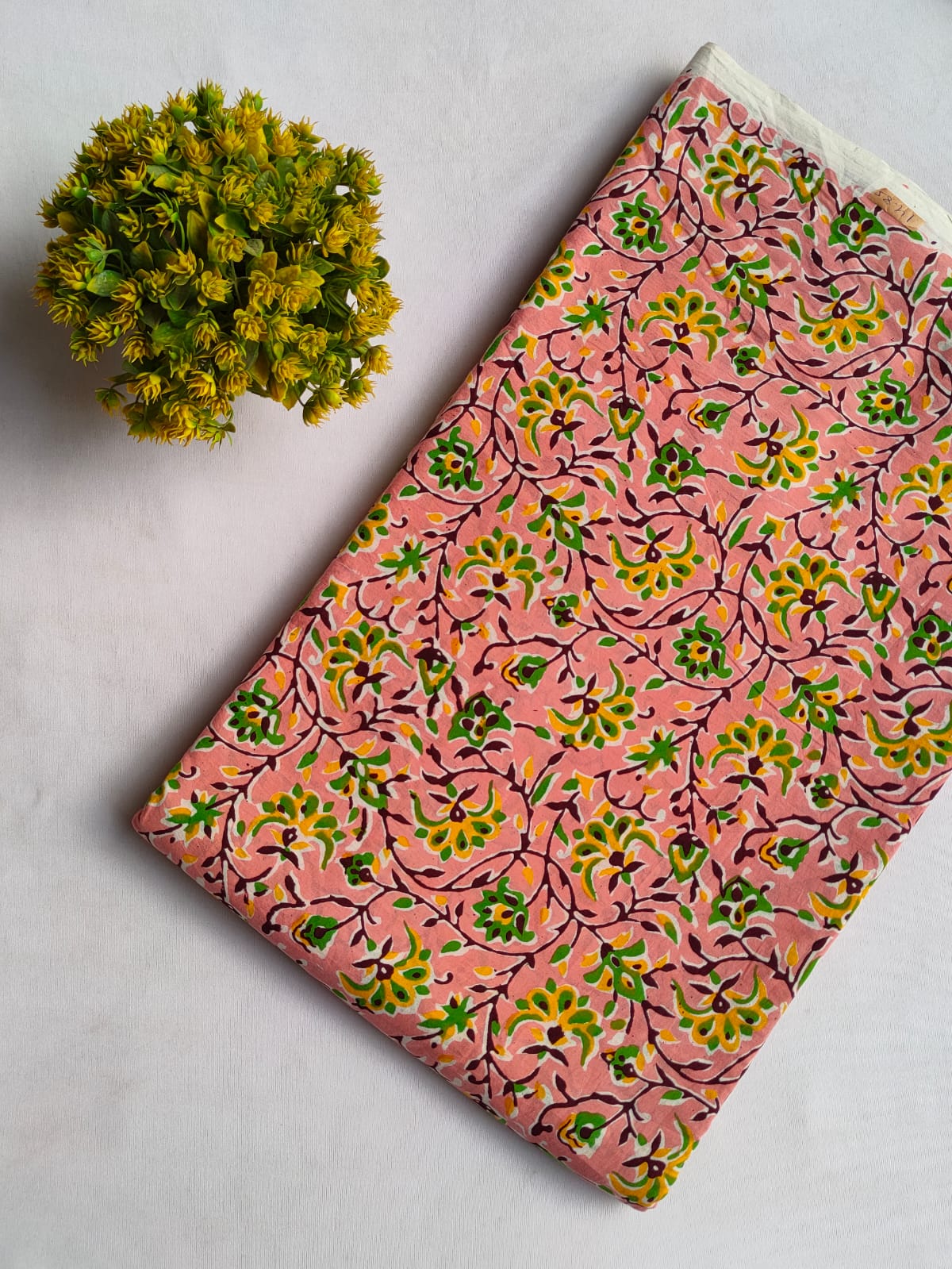 Pink Floral Sanganeri Hand Block Print Cotton Fabric From Tulsi Prints