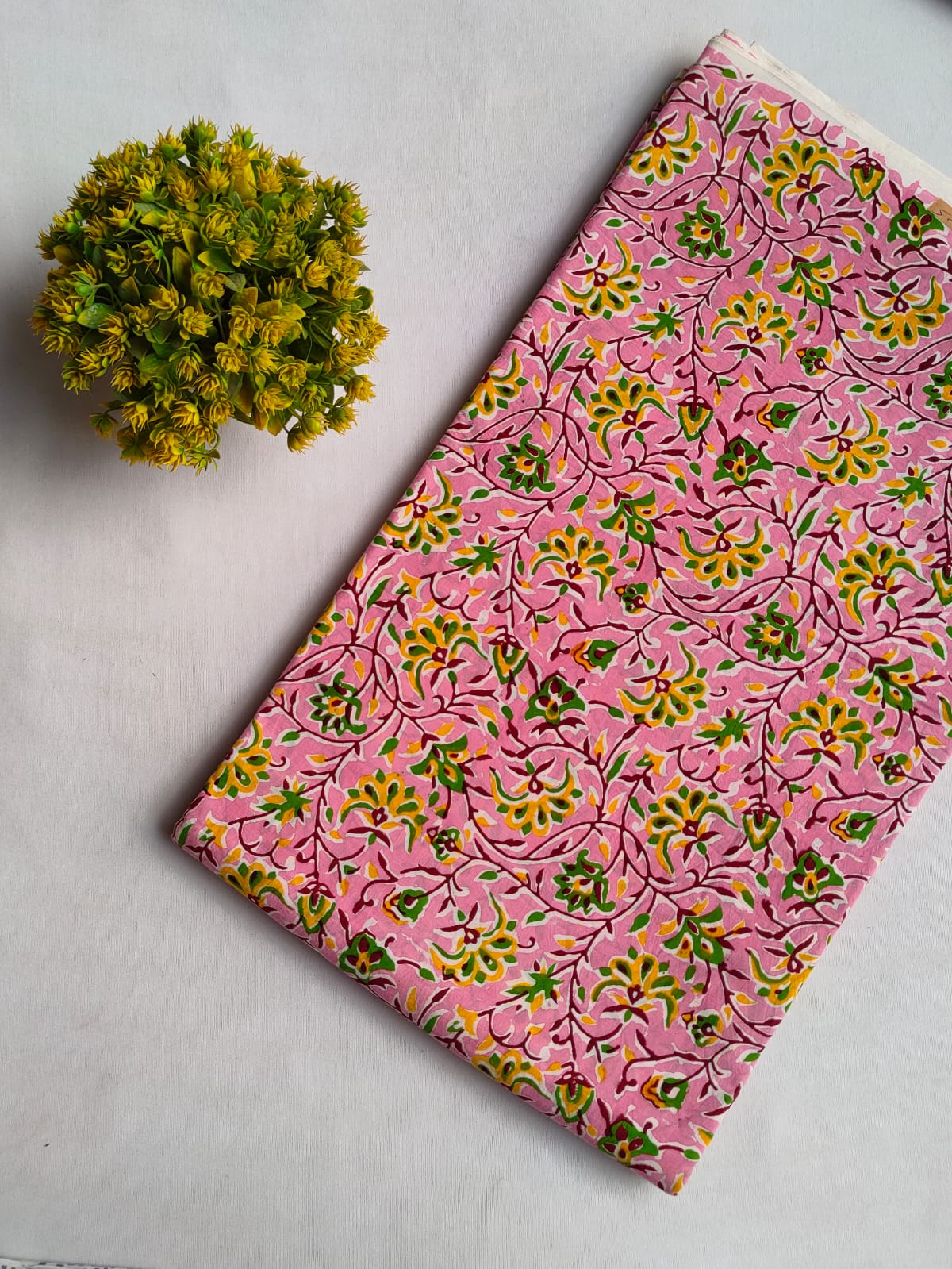 Pink Floral Sanganeri Hand Block Print Cotton Fabric From Tulsi Prints