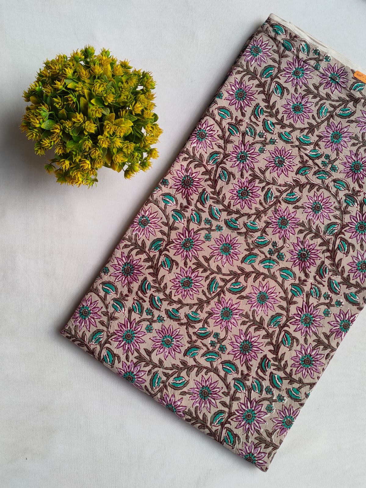 Pink Floral Sanganeri Hand Block Print Cotton Fabric From Tulsi Prints