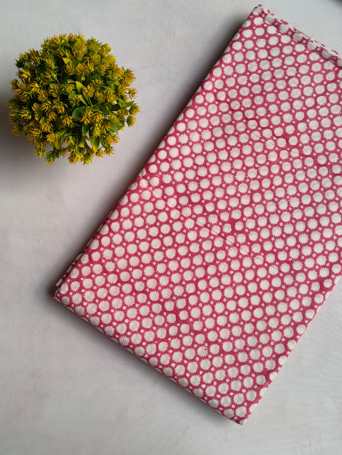 Pink Polka Dot Sanganeri Block Print Cotton Fabric From Tulsi Prints