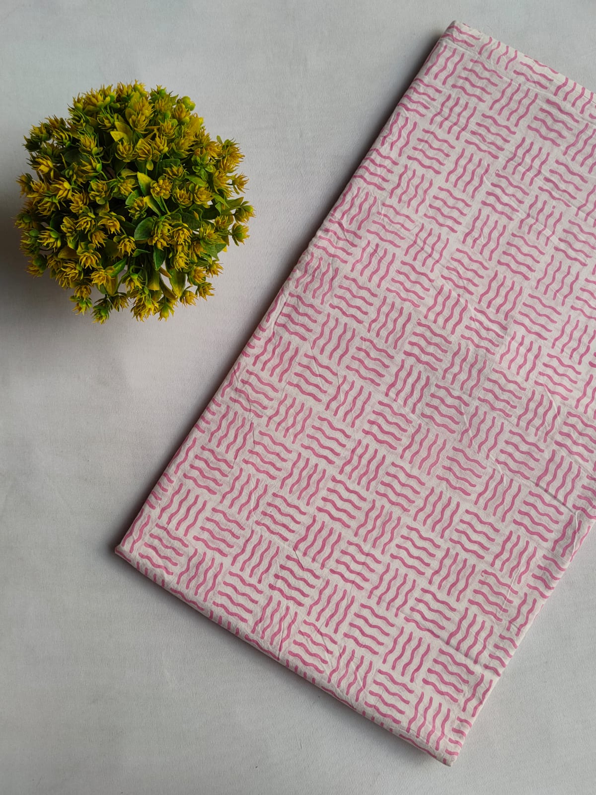 Pink Wavy Line Sanganeri Block Print Pure Cotton Fabric From Tulsi Prints
