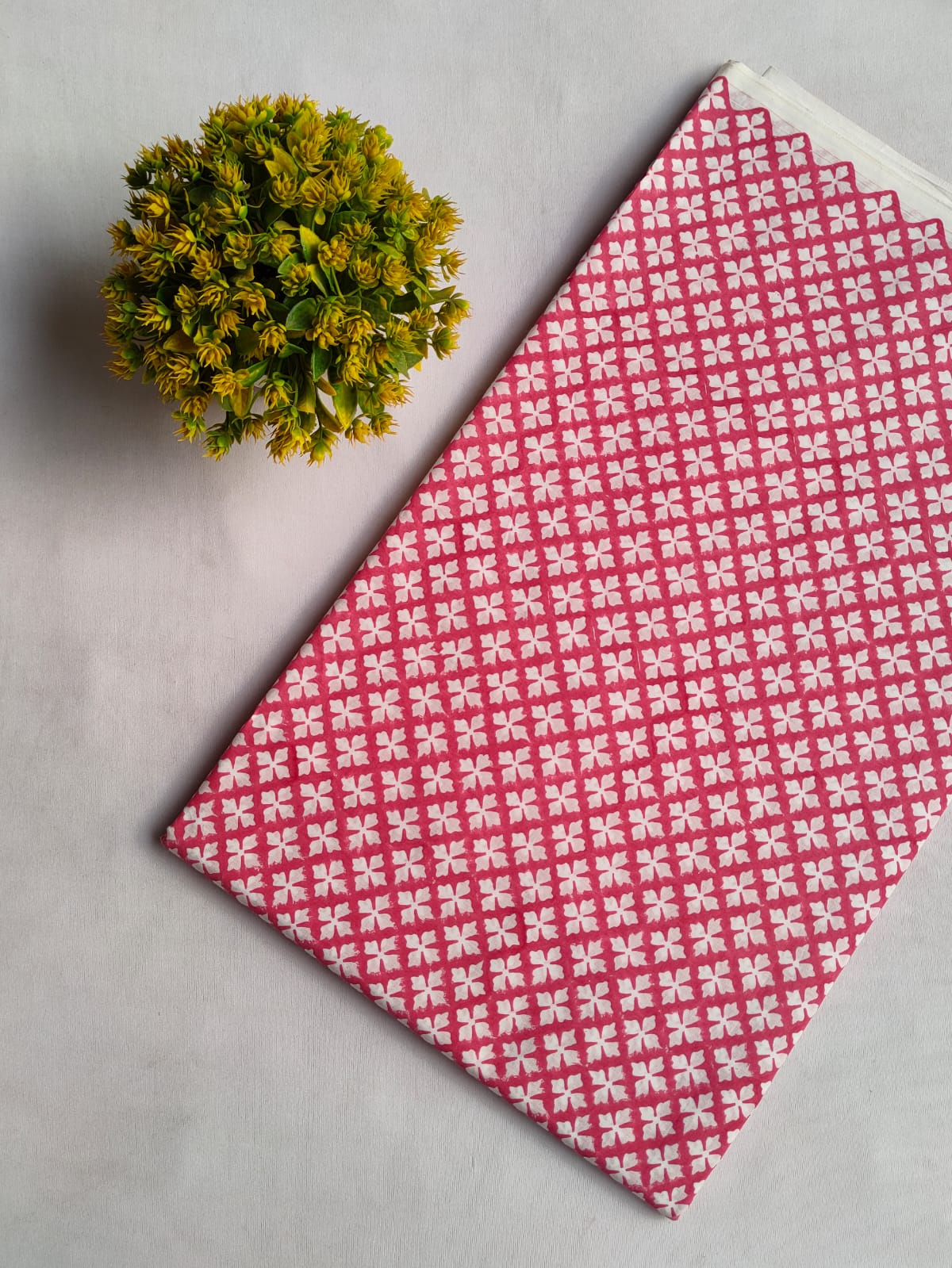 Pink Geometric Sanganeri Block Print Pure Cotton Fabric From Tulsi Prints