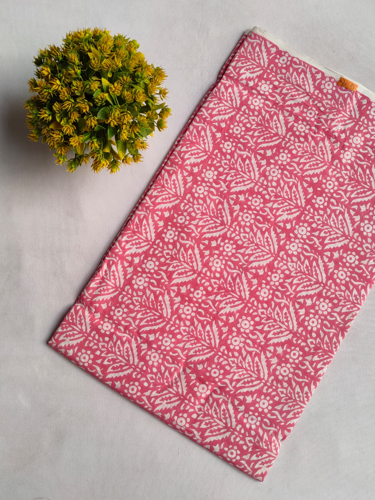 Pink Floral Sanganeri Hand Block Print Cotton Fabric From Tulsi Prints