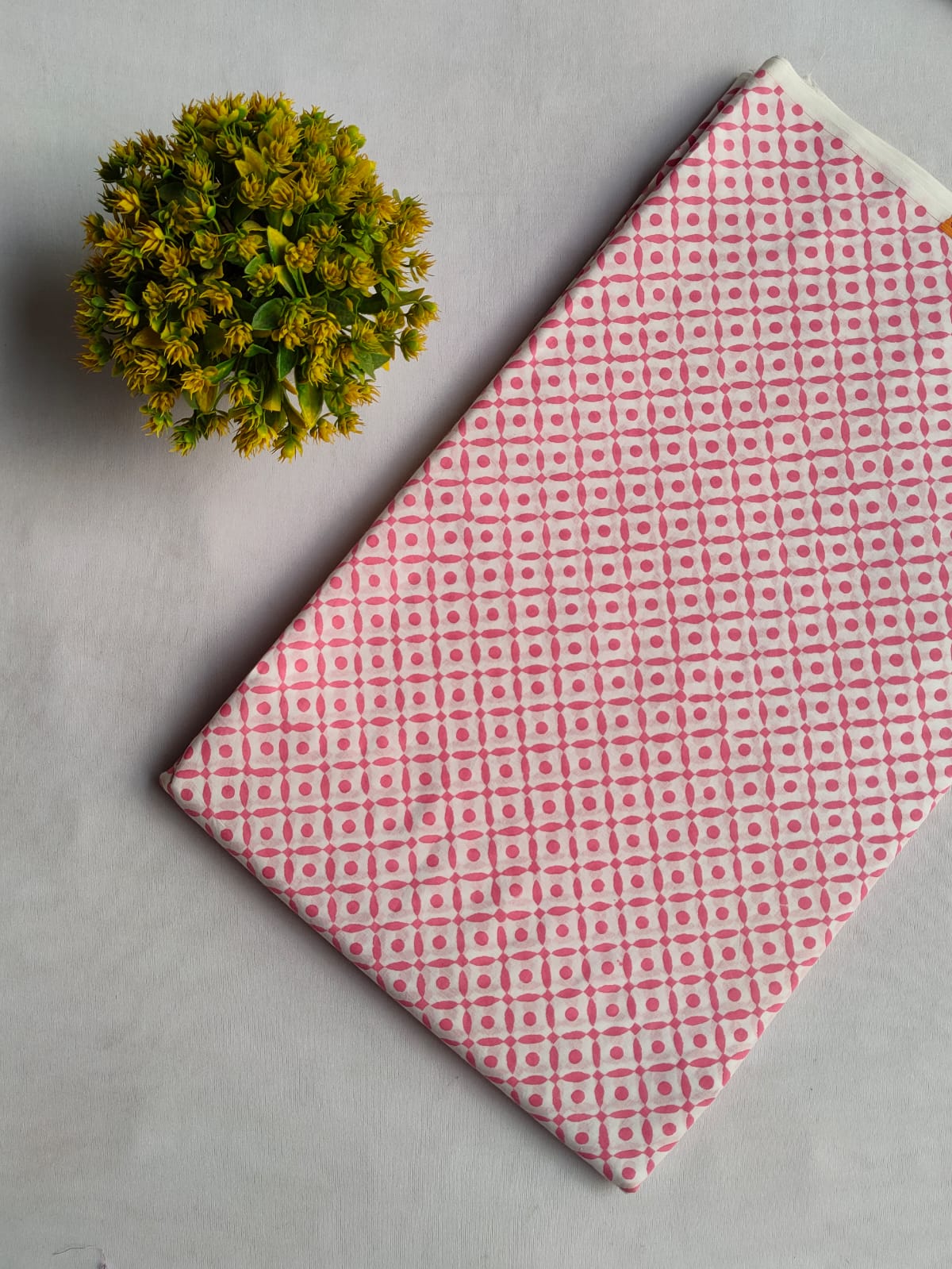 Pink Geometric Sanganeri Block Print Pure Cotton Fabric From Tulsi Prints