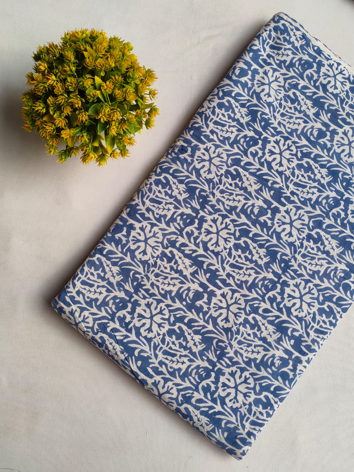 Navy Blue Floral Sanganeri Block Print Cotton Fabric From Tulsi Prints