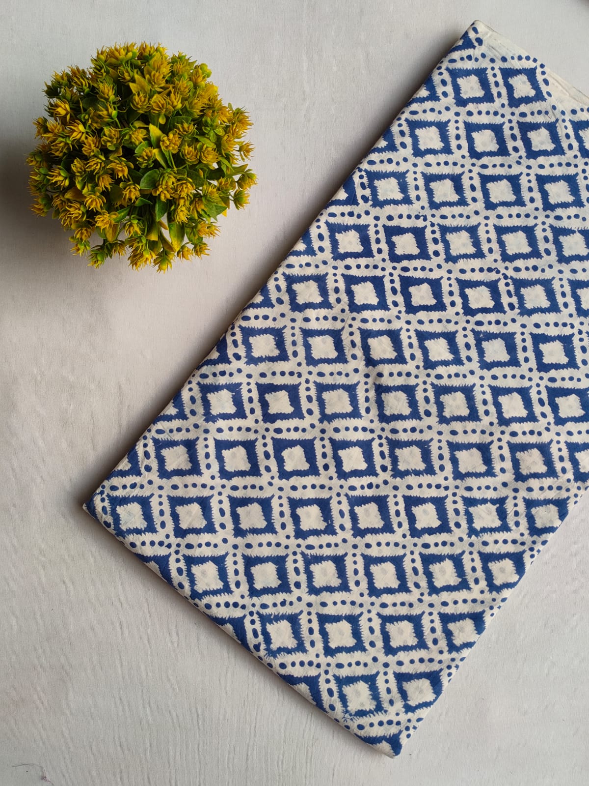 Blue Geometric Jaipuri Block Print Cotton Fabric From Tulsi Prints