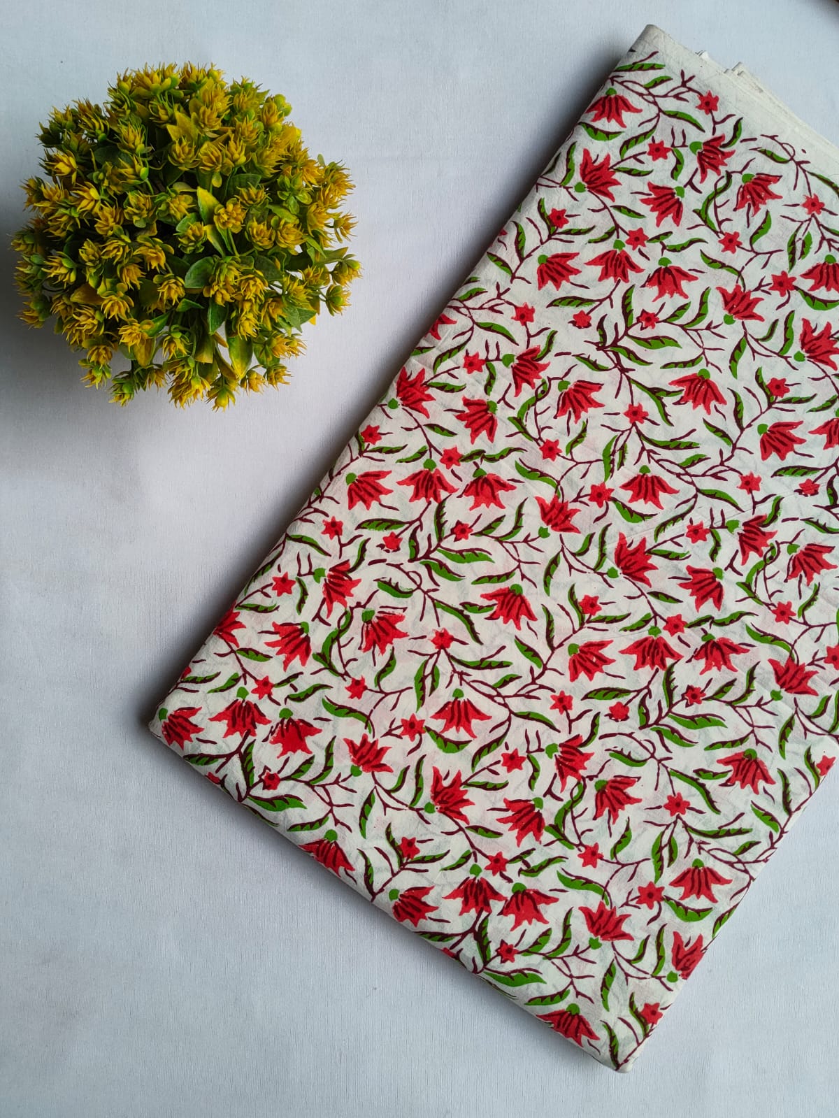 Cream Floral Sanganeri Hand Block Print Cotton Fabric From Tulsi Prints