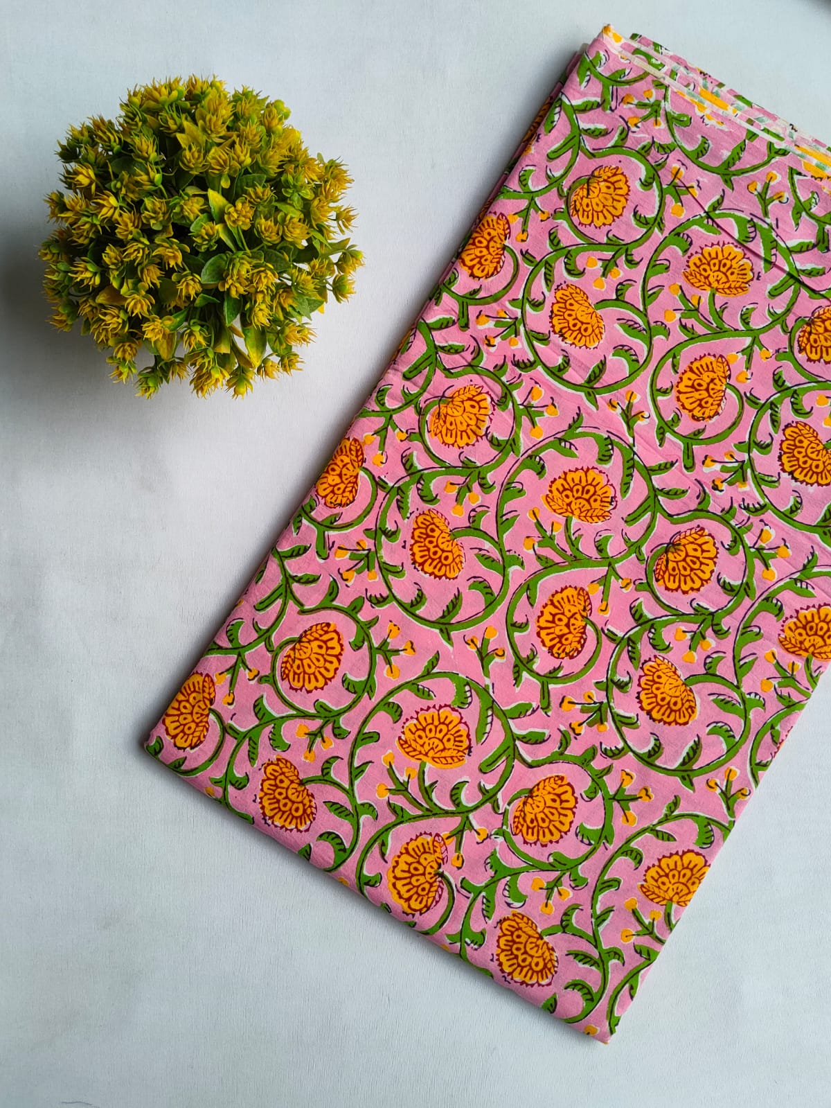 Pink Floral Sanganeri Hand Block Print Cotton Fabric From Tulsi Prints