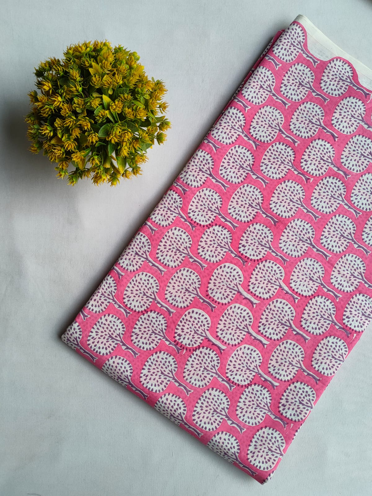 Pink Botanical Sanganeri Block Print Pure Cotton Fabric From Tulsi Prints