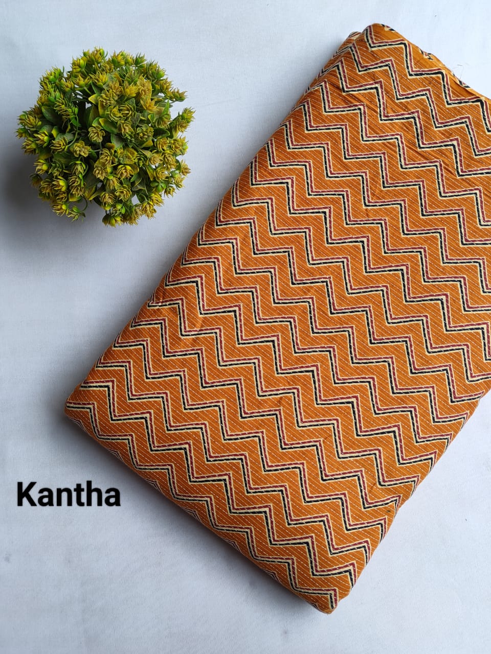 Mustard Yellow Chevron Screen Print Pure Cotton Fabric From Tulsi Prints