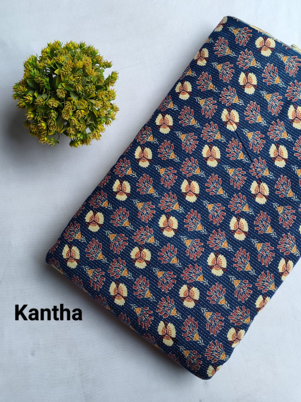 Navy Blue Floral Boota Screen Print Pure Cotton Fabric From Tulsi Prints