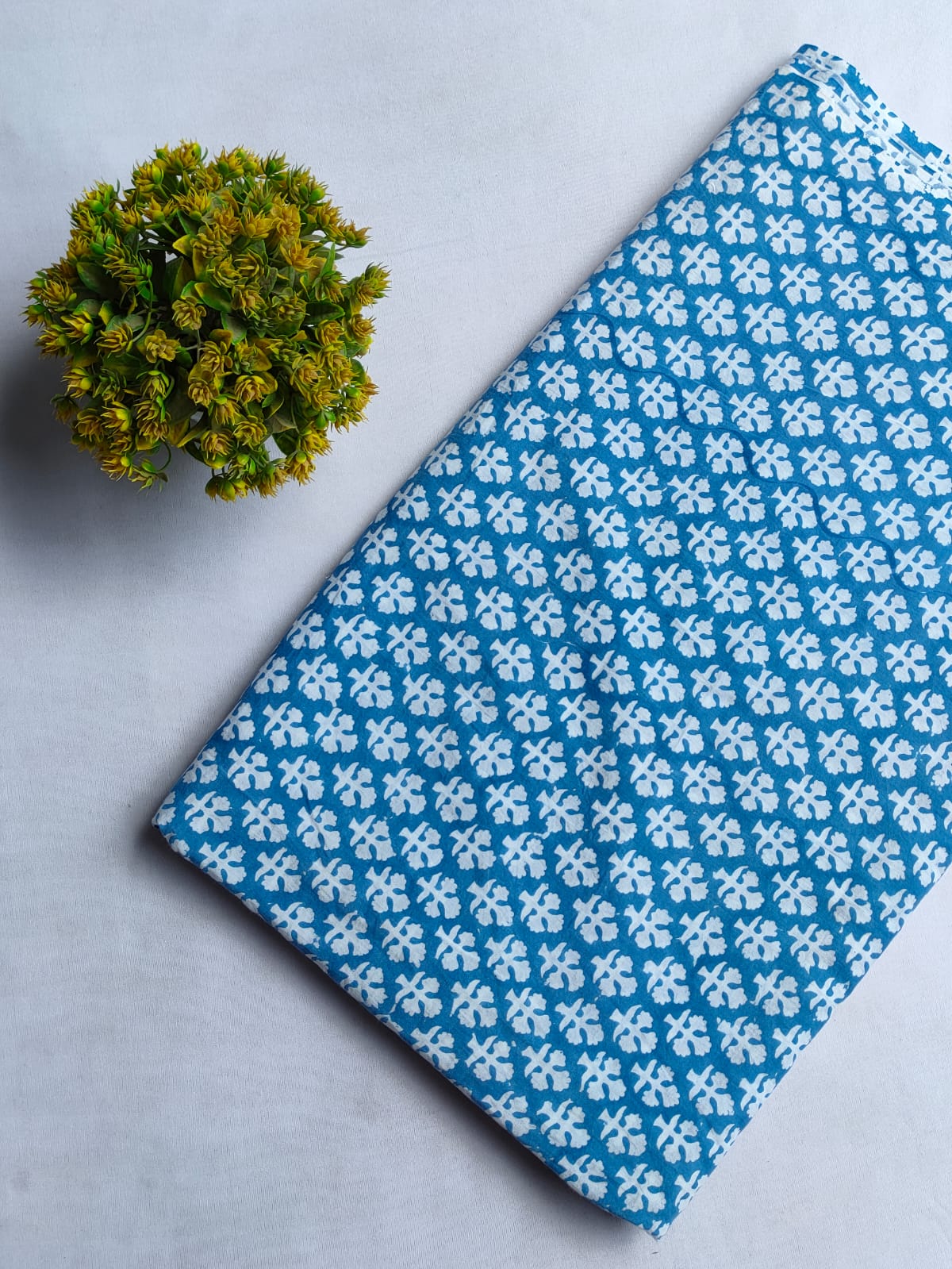 Blue Floral Sanganeri Block Print Pure Cotton Fabric From Tulsi Prints