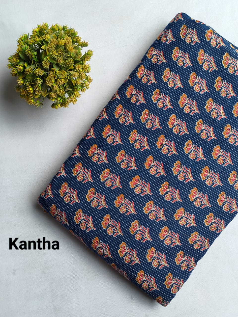 Navy Blue Floral Boota Screen Print Pure Cotton Fabric From Tulsi Prints