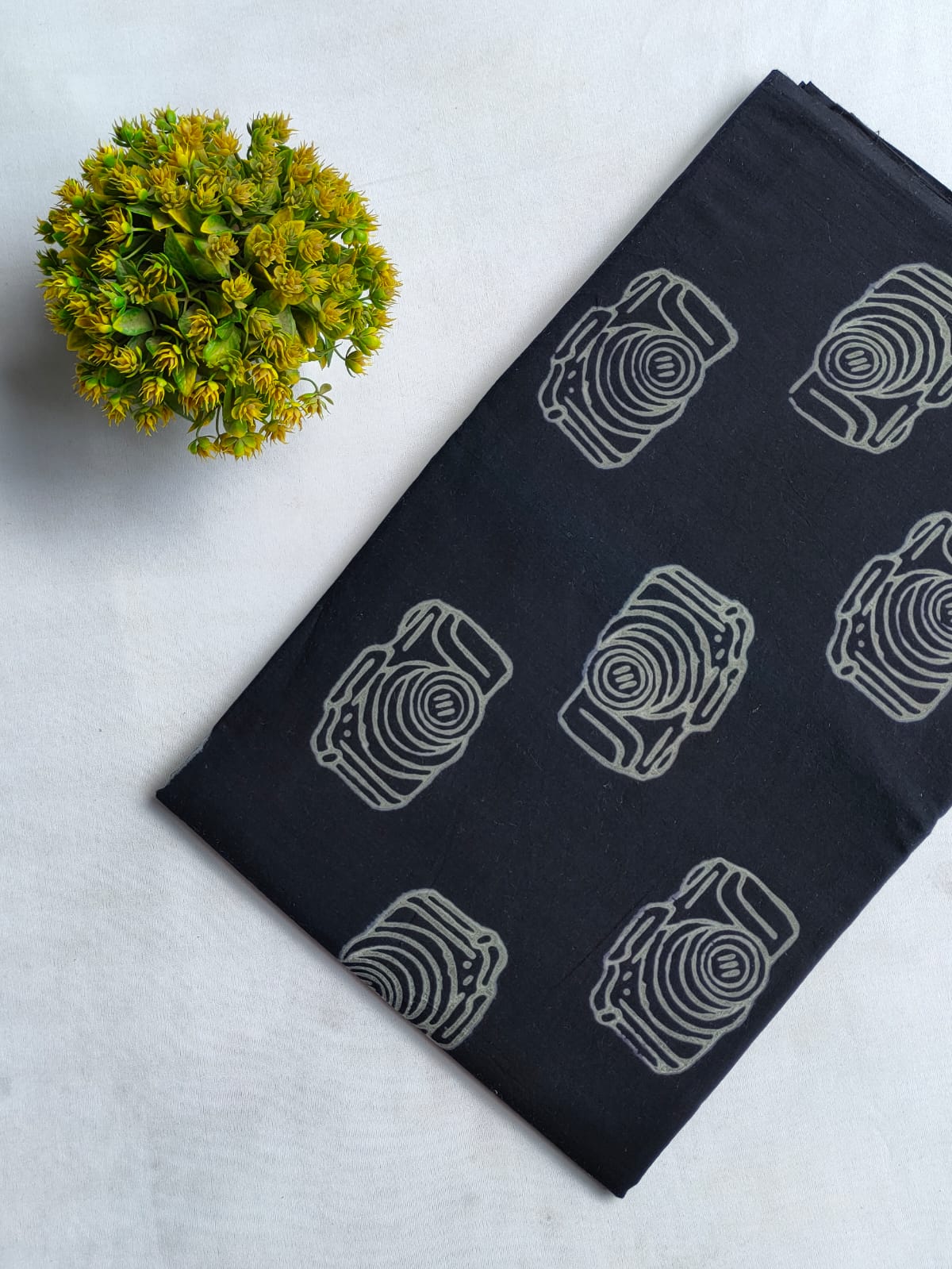 Black Geometric Jaipuri Block Print Pure Cotton Fabric From Tulsi Prints