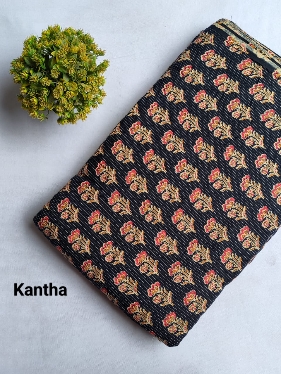 Black Floral Boota Screen Print Pure Cotton Fabric From Tulsi Prints