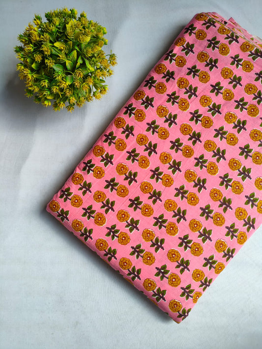 Pink Floral Booti Screen Print Pure Cotton Fabric From Tulsi Prints