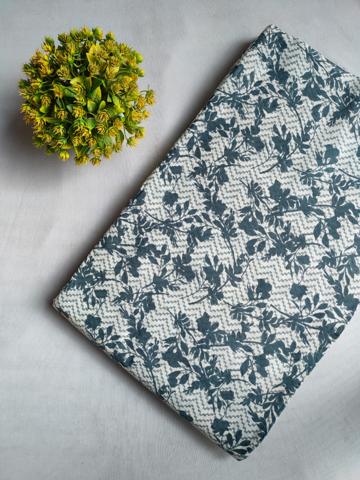 Grey Floral Vine Screen Print Pure Cotton Fabric From Tulsi Prints