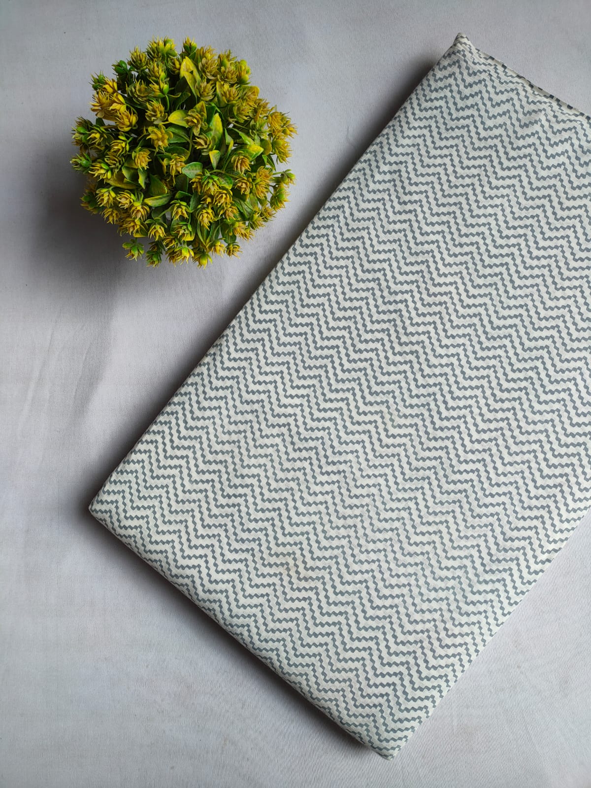 Grey Zigzag Screen Print Pure Cotton Fabric From Tulsi Prints