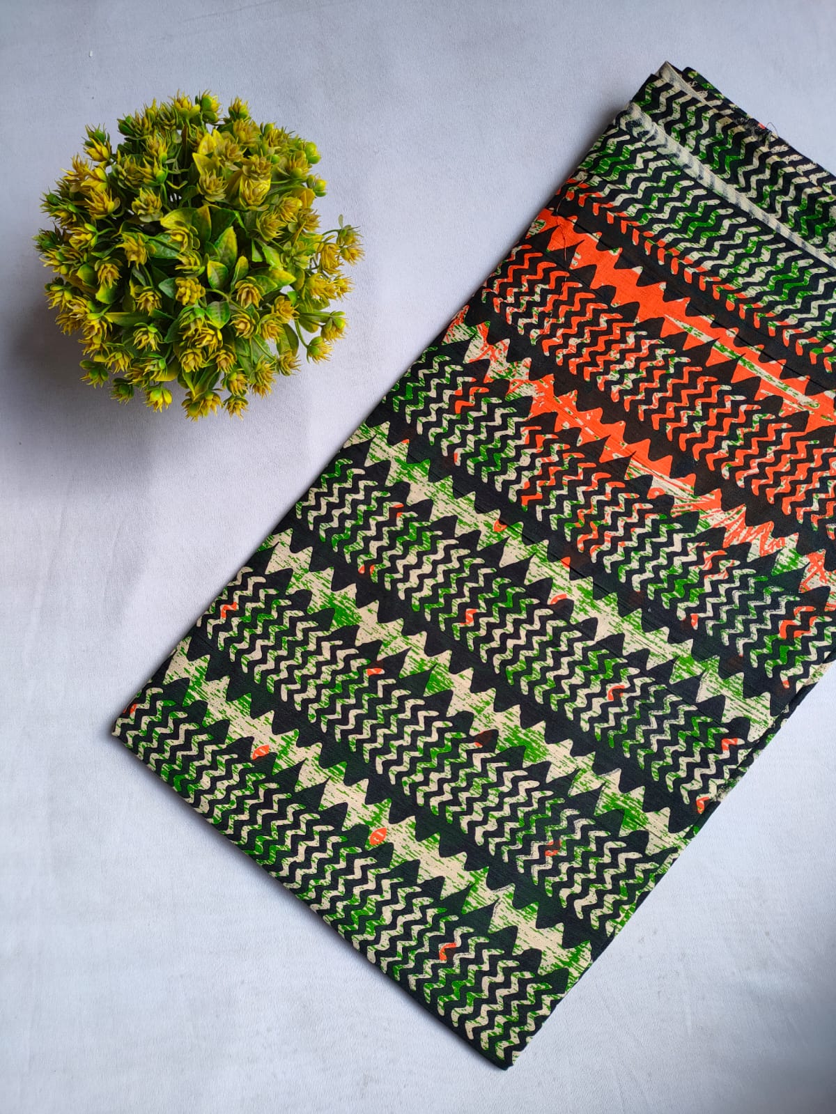 Black Multicolored Zigzag Screen Print Pure Cotton Fabric From Tulsi Prints
