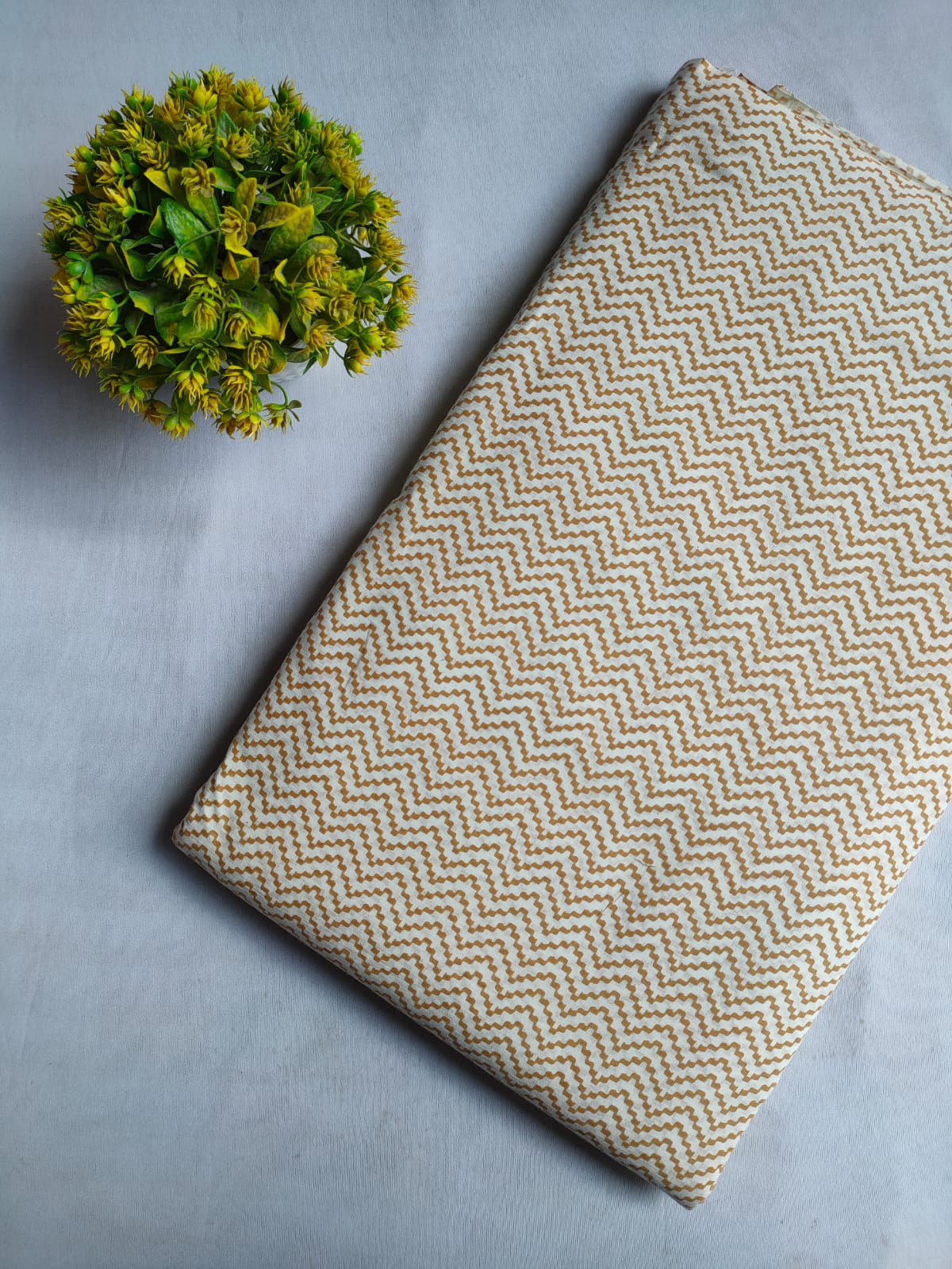 Mustard Yellow Chevron Zigzag Screen Print Pure Cotton Fabric From Tulsi Prints