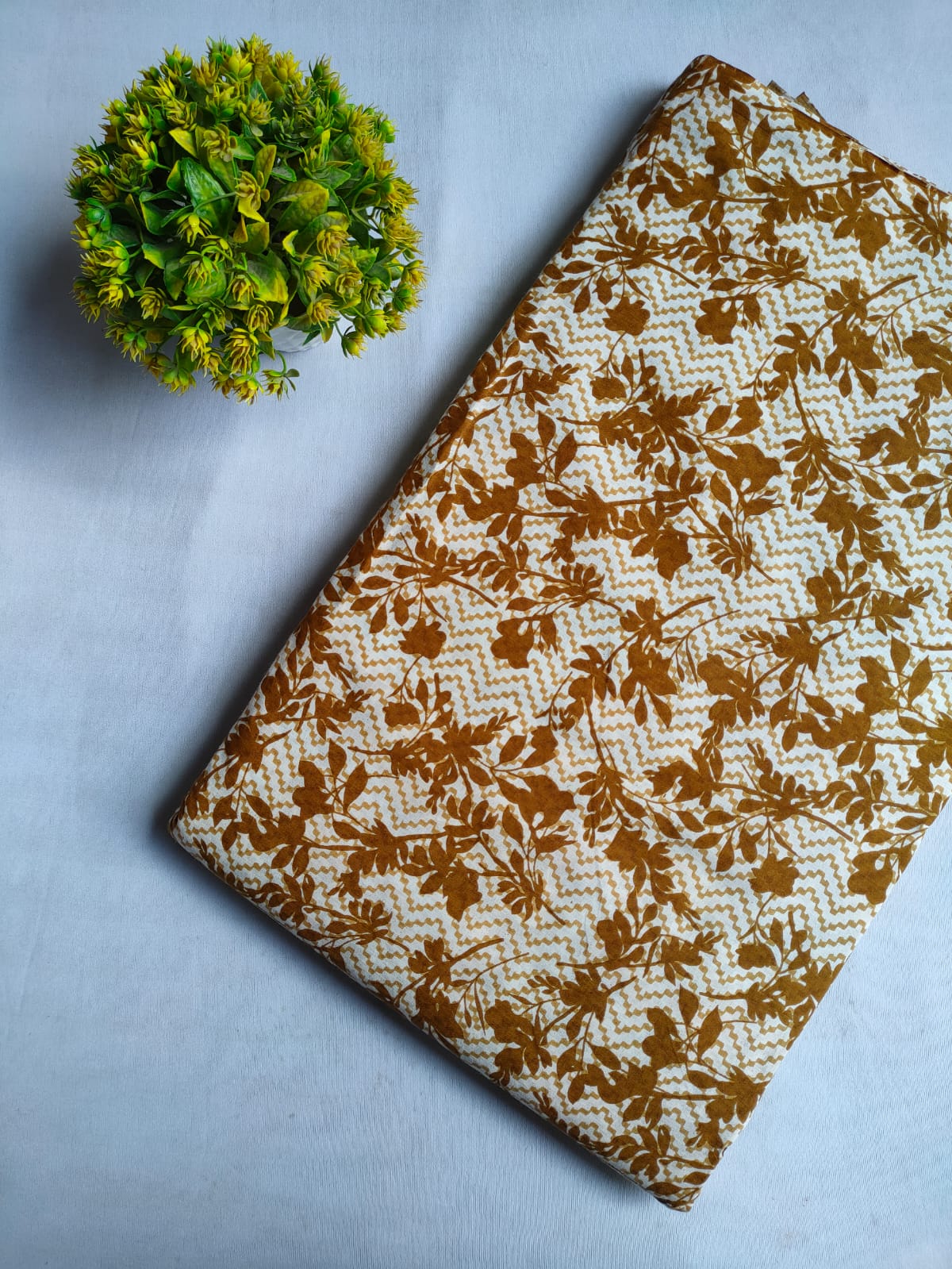 Mustard Yellow Floral Vine Screen Print Pure Cotton Fabric From Tulsi Prints