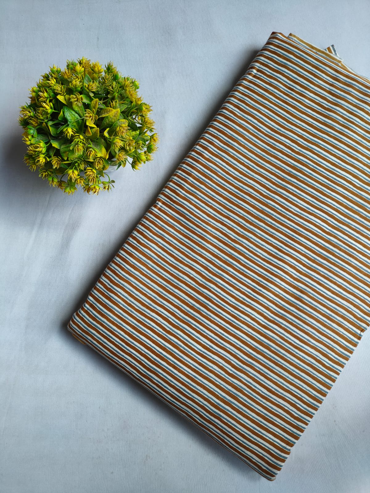 Mustard Yellow Striped Screen Print Pure Cotton Fabric From Tulsi Prints