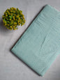 White And Teal Blue Zigzag Screen Print Pure Cotton Fabric From Tulsi Prints