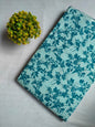 Teal Floral Vine Chevron Screen Print Pure Cotton Fabric From Tulsi Prints