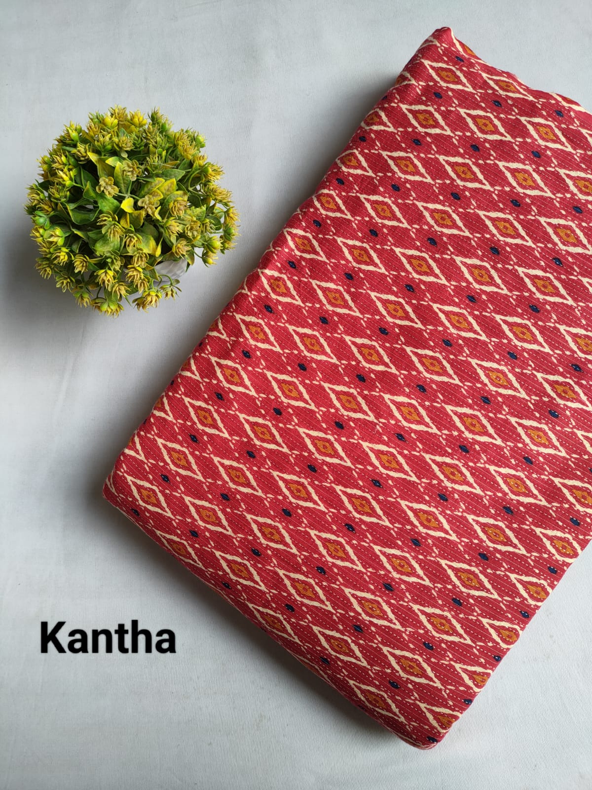Red Diamond Motif Screen Print Pure Cotton Fabric From Tulsi Prints