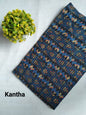 Navy Blue Geometric Floral Kantha Screen Print Pure Cotton Fabric From Tulsi Prints
