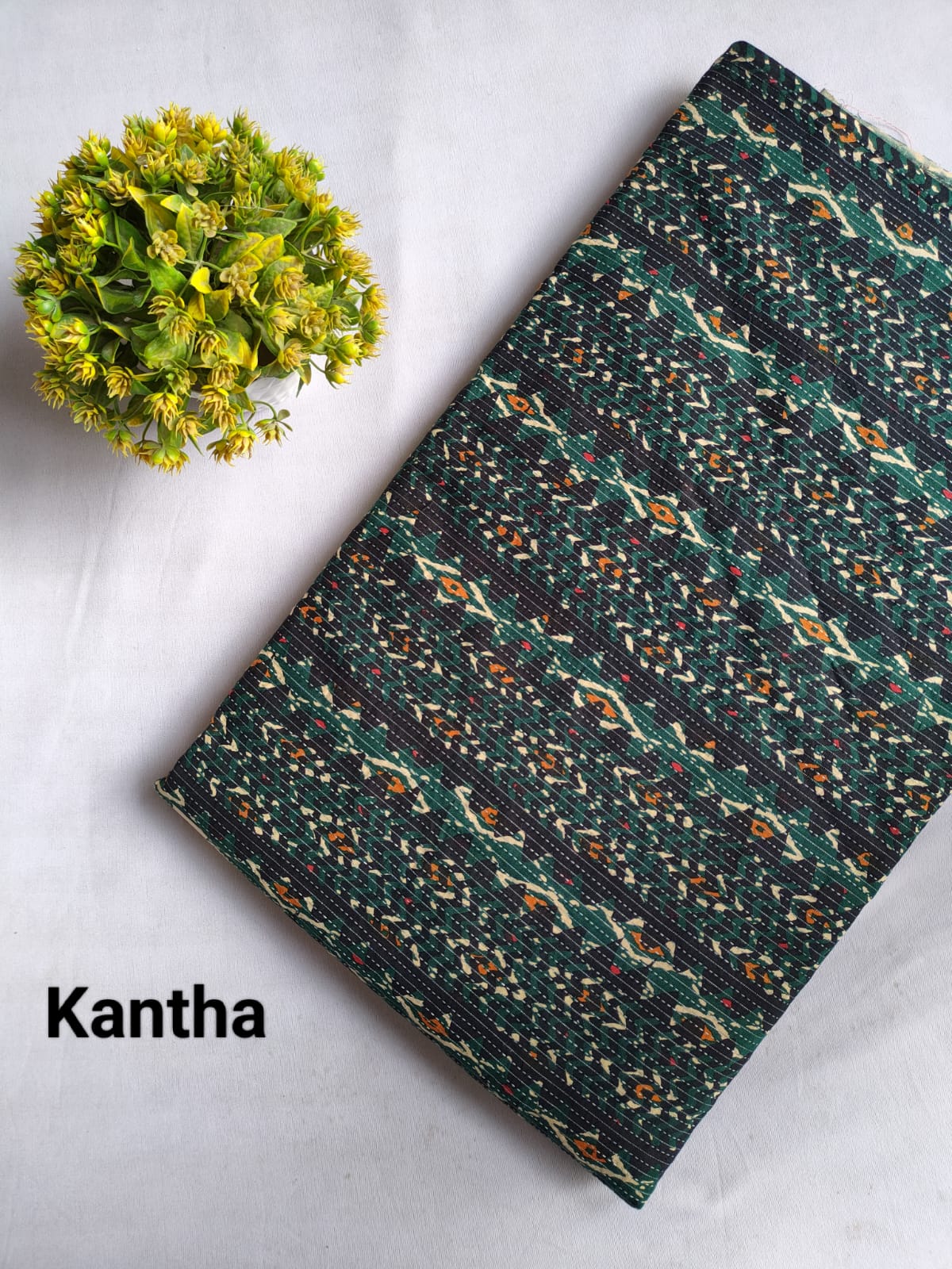 Dark Green Abstract Ethnic Motif Screen Print Pure Cotton Fabric From Tulsi Prints