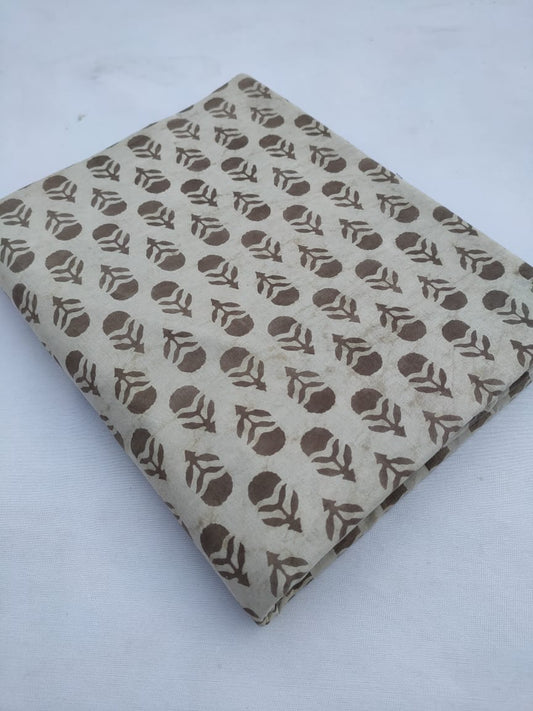 Beige Floral Dabu Print Cotton Fabric From Tulsi Prints