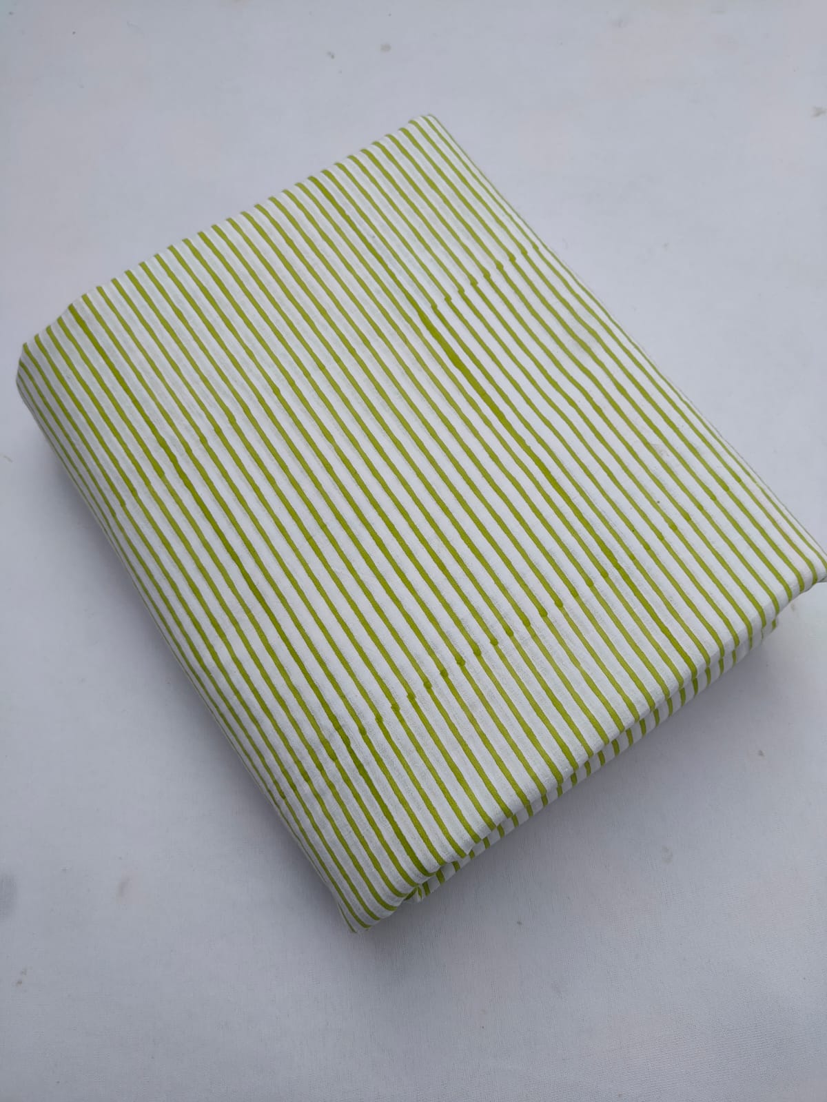 White Green Striped Sanganeri Hand Block Print Pure Cotton Fabric From Tulsi Prints