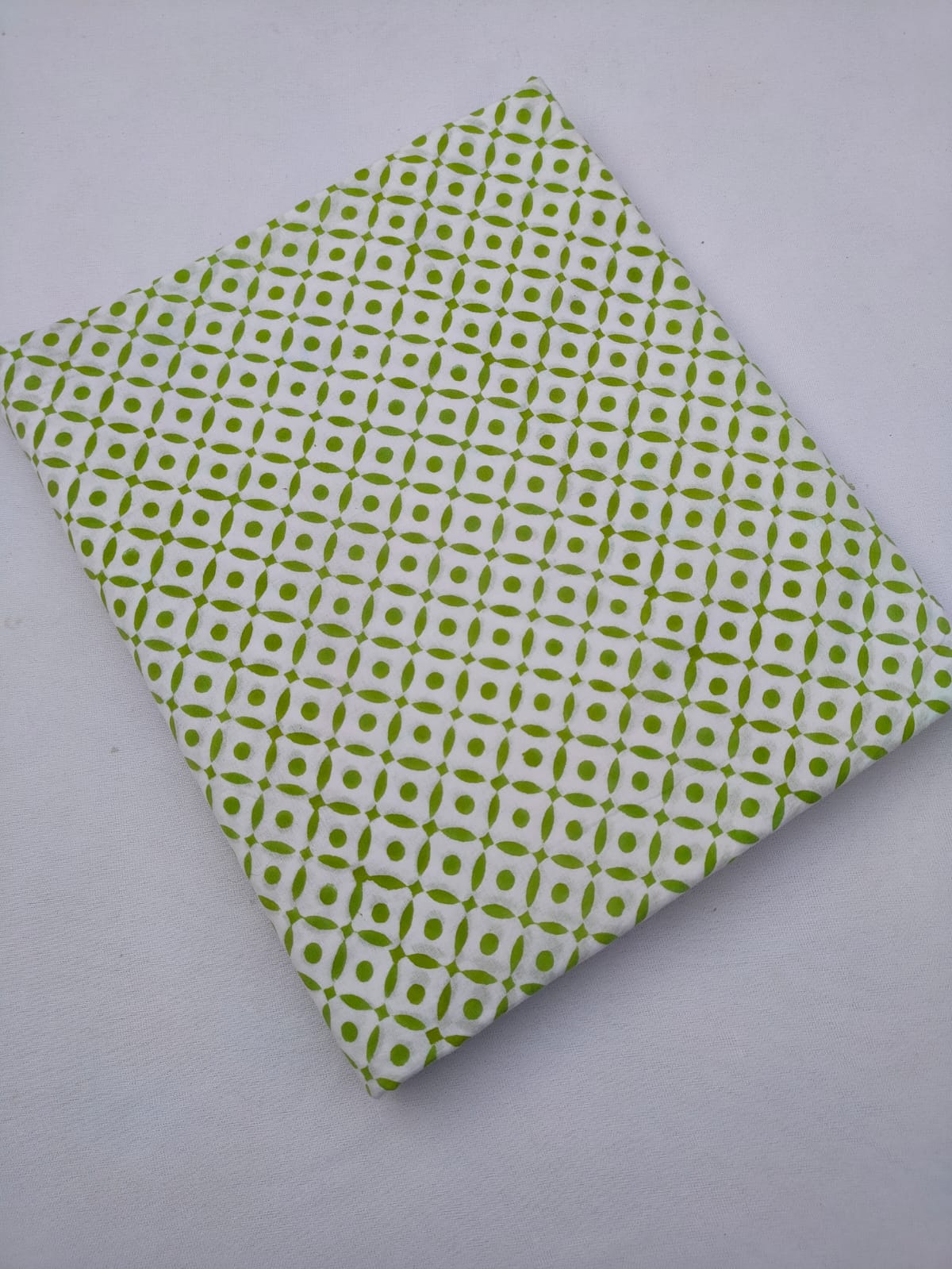 White Green Geometric Sanganeri Block Print Pure Cotton Fabric From Tulsi Prints