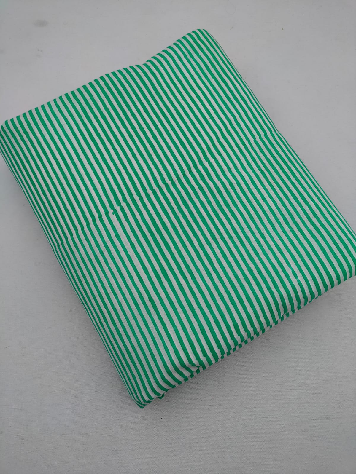 Green Stripes Jaipuri Block Print Pure Cotton Fabric From Tulsi Prints