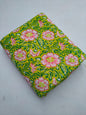 Lime Green Floral Vine Jaipuri Hand Block Print Pure Cotton Fabric From Tulsi Prints