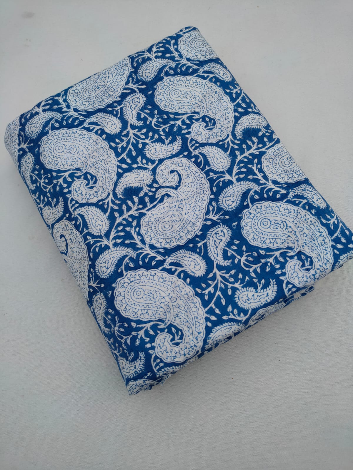 Blue Paisley Motif Jaipuri Hand Block Print Pure Cotton Fabric From Tulsi Prints