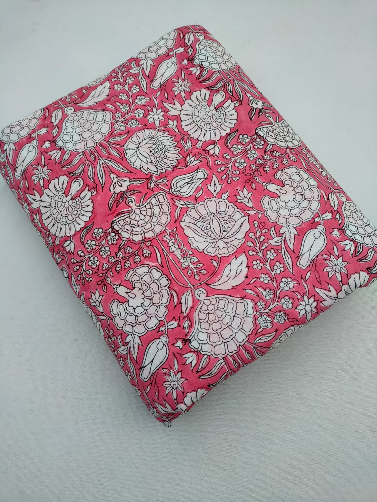 Pink Floral Print Jaipuri Hand Block Print Pure Cotton Fabric From Tulsi Prints