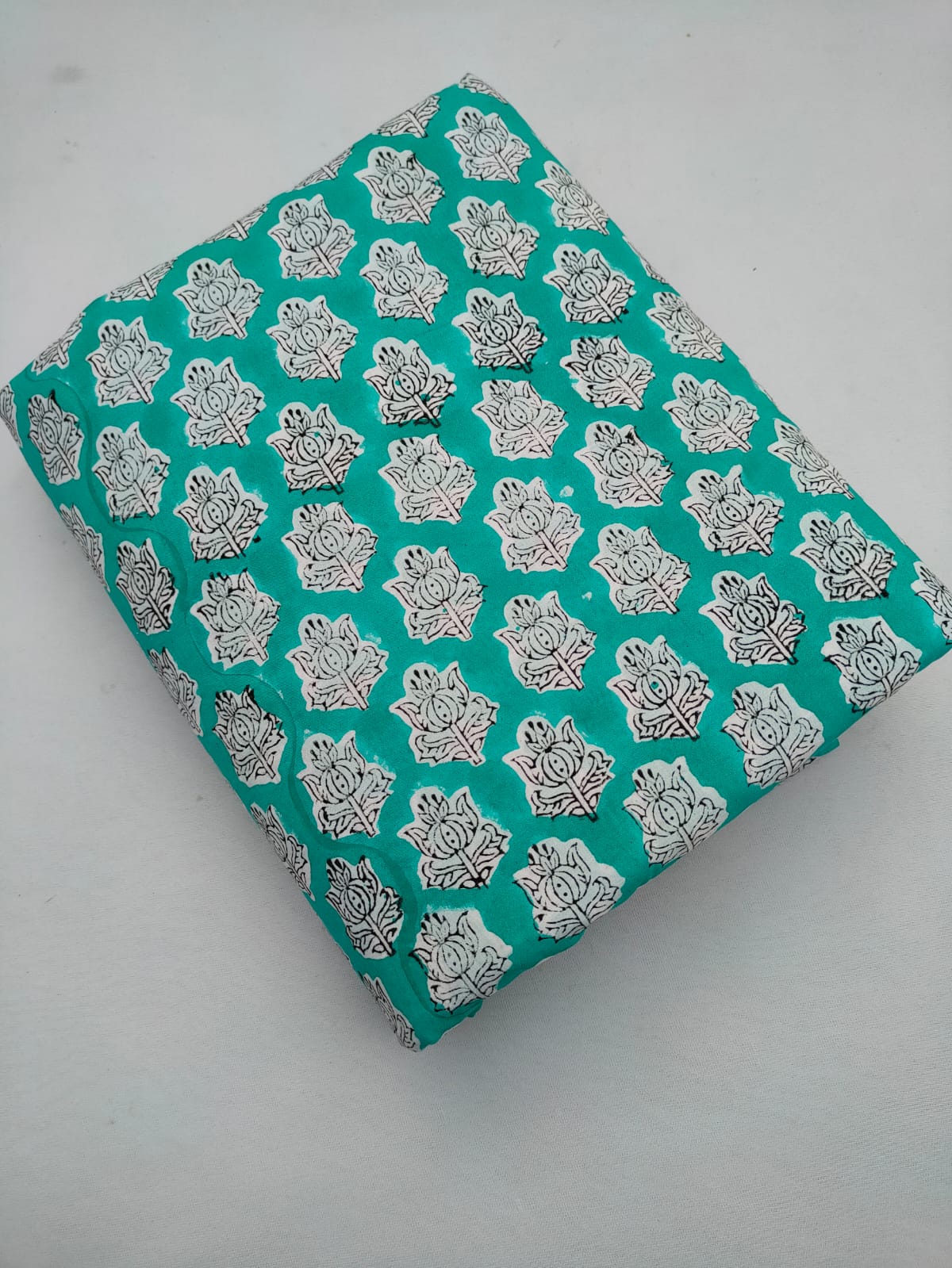 Teal Blue Boota Print Jaipuri Hand Block Print Pure Cotton Fabric From Tulsi Prints