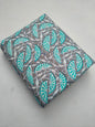 Grey And Teal Abstract Motif Jaipuri Block Print Pure Cotton Fabric From Tulsi Prints