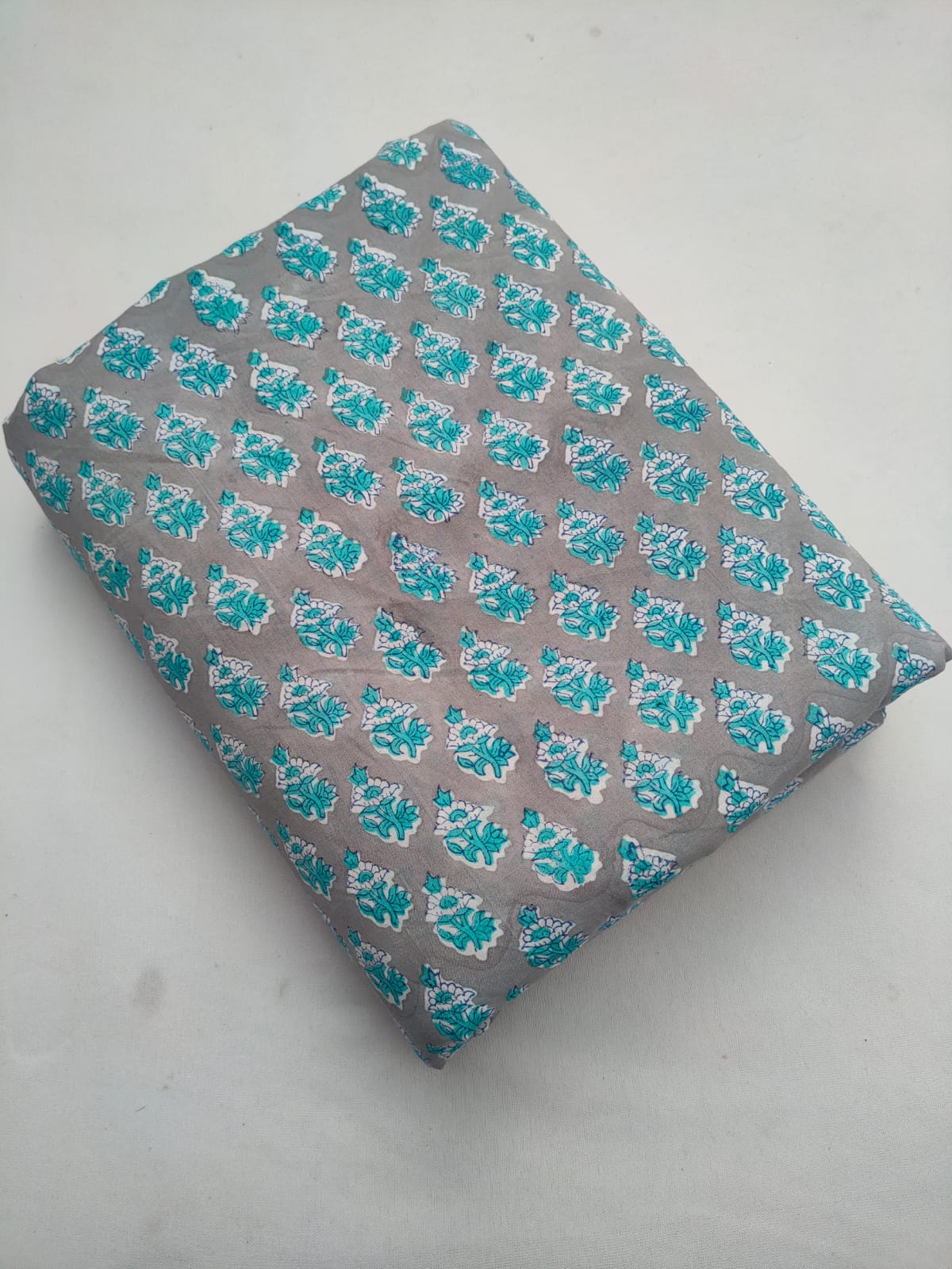 Grey Floral Boota Sanganeri Hand Block Print Pure Cotton Fabric From Tulsi Prints