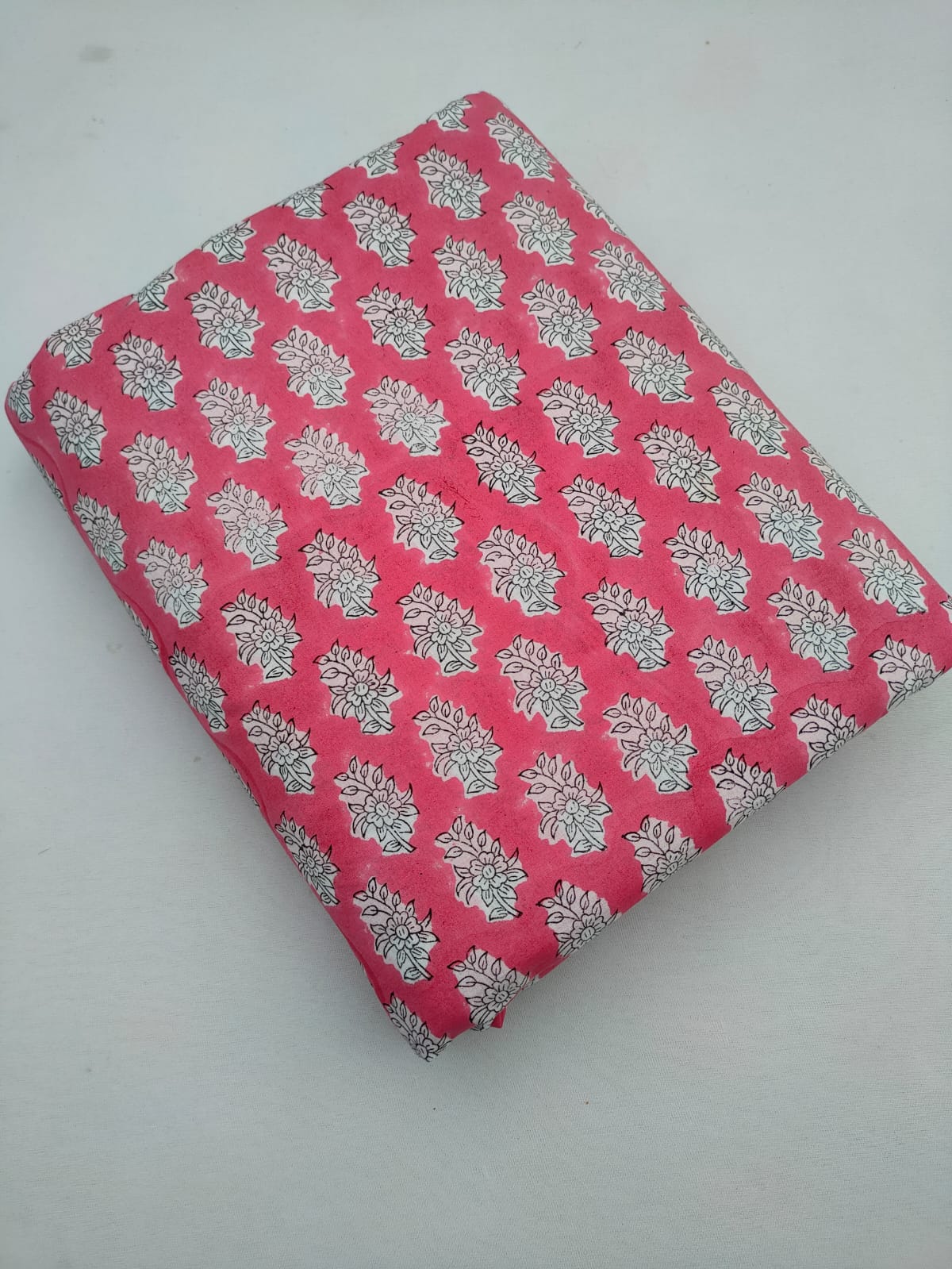 Pink Floral Boota Sanganeri Print Pure Cotton Fabric From Tulsi Prints